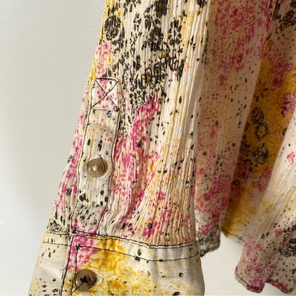 Pilcro Smocked Buttondown Shirt Size Large Oversized Relaxed Speckled Floral - Picture 6 of 13